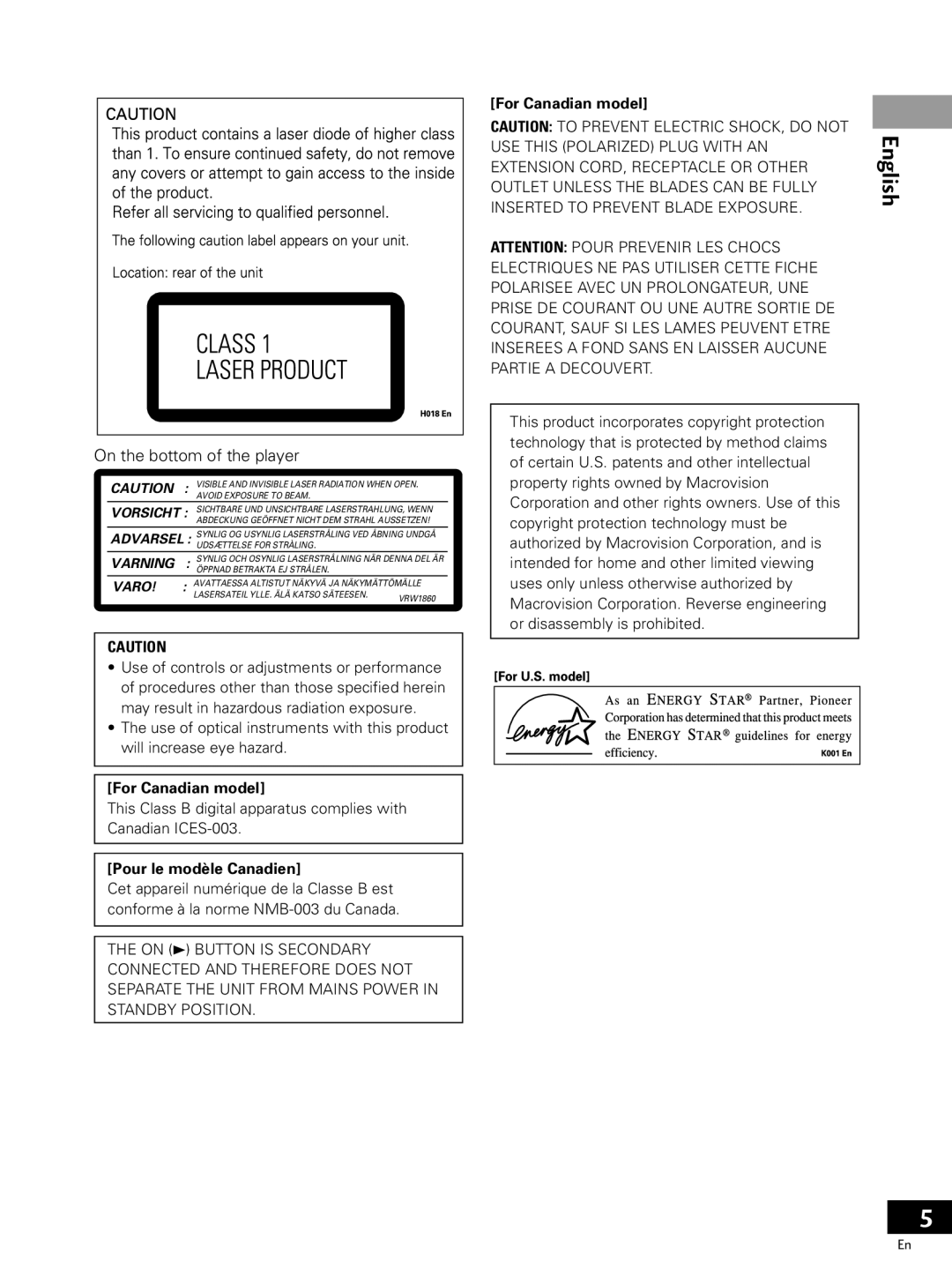 Pioneer PDV-LC20, PDV-20 operating instructions For Canadian model 