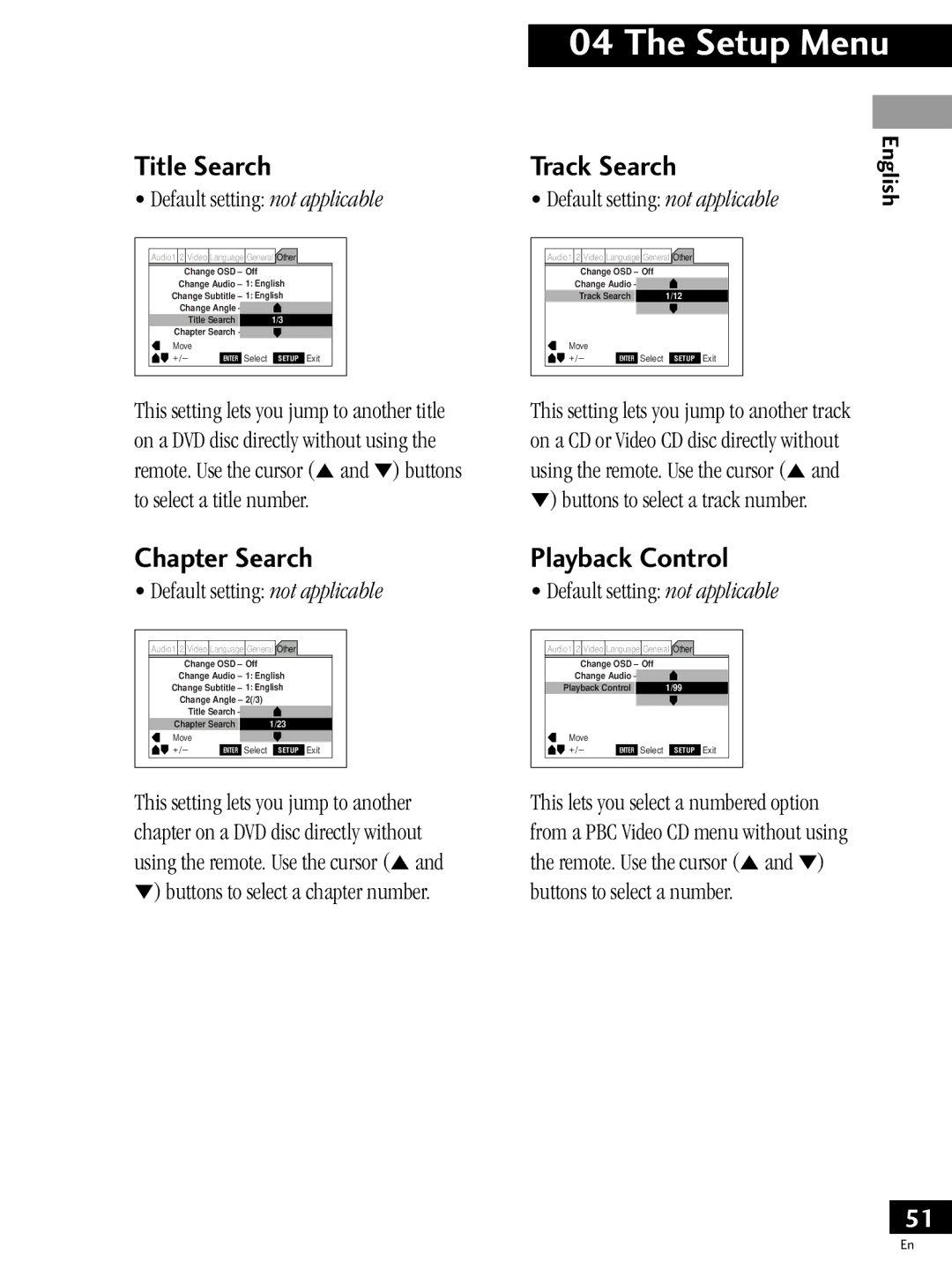 Pioneer PDV-LC20, PDV-20 operating instructions Title Search, Chapter Search, Track Search, Playback Control 