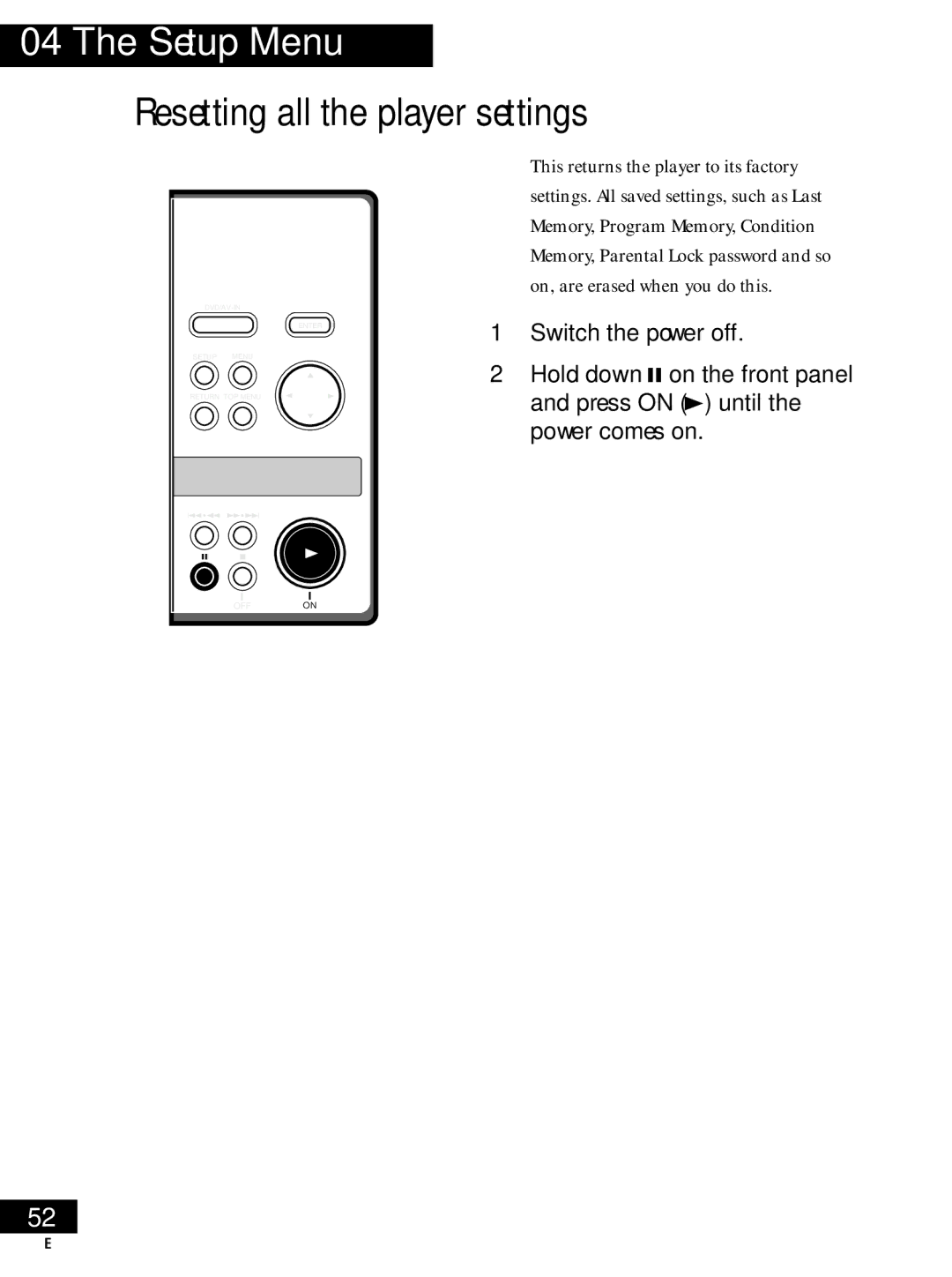 Pioneer PDV-20, PDV-LC20 operating instructions Resetting all the player settings, Switch the power off 