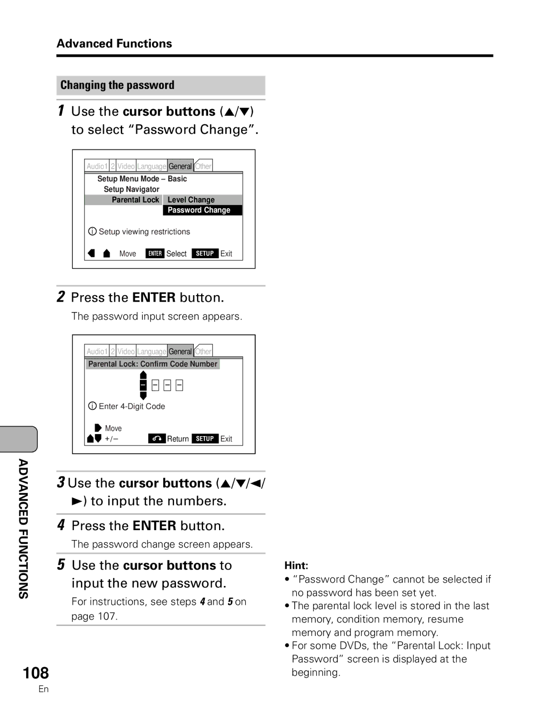 Pioneer PDV-LC10 operating instructions 108, Use the cursor buttons 5//2, Use the cursor buttons to 