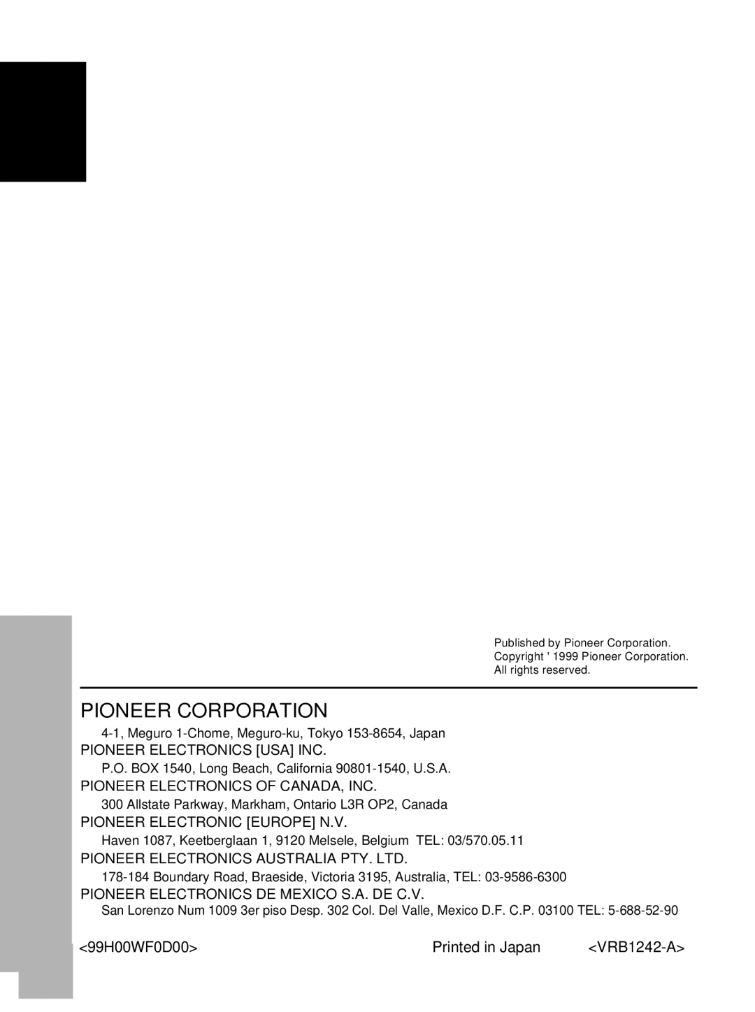 Pioneer PDV-LC10 operating instructions Pioneer Corporation, 99H00WF0D00 