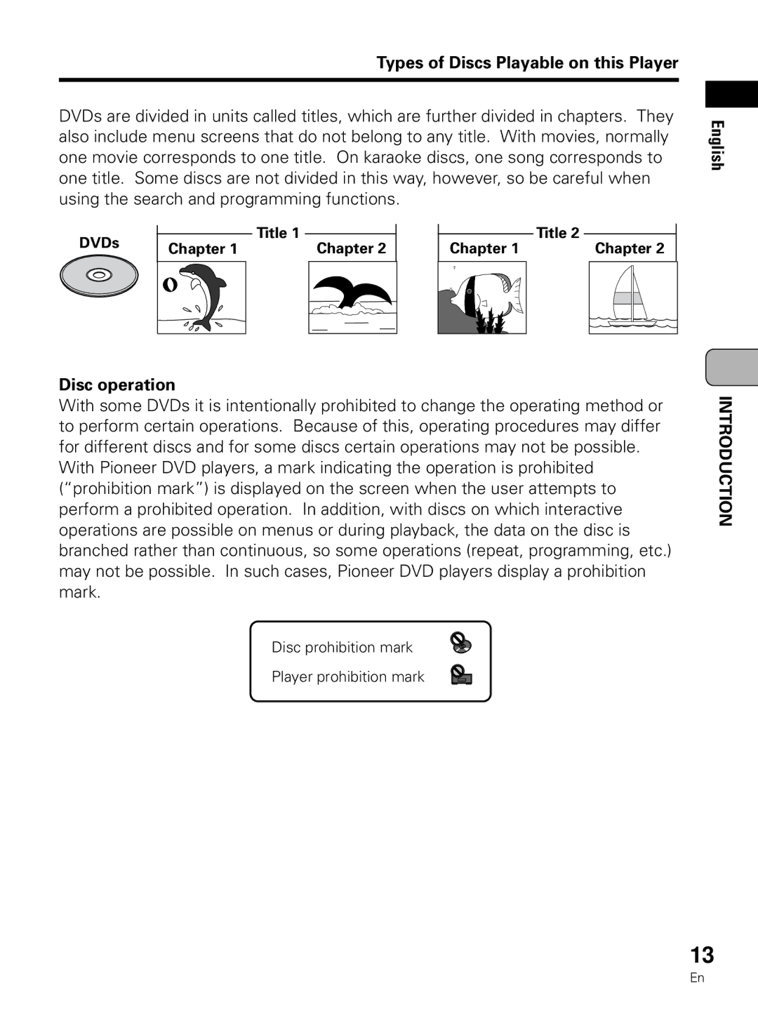 Pioneer PDV-LC10 operating instructions Types of Discs Playable on this Player, Disc operation, Title DVDs Chapter 