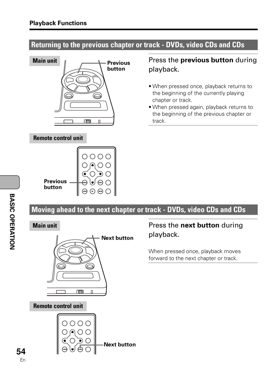 Pioneer PDV-LC10 operating instructions Press the previous button during playback, Press the next button during, Playback 