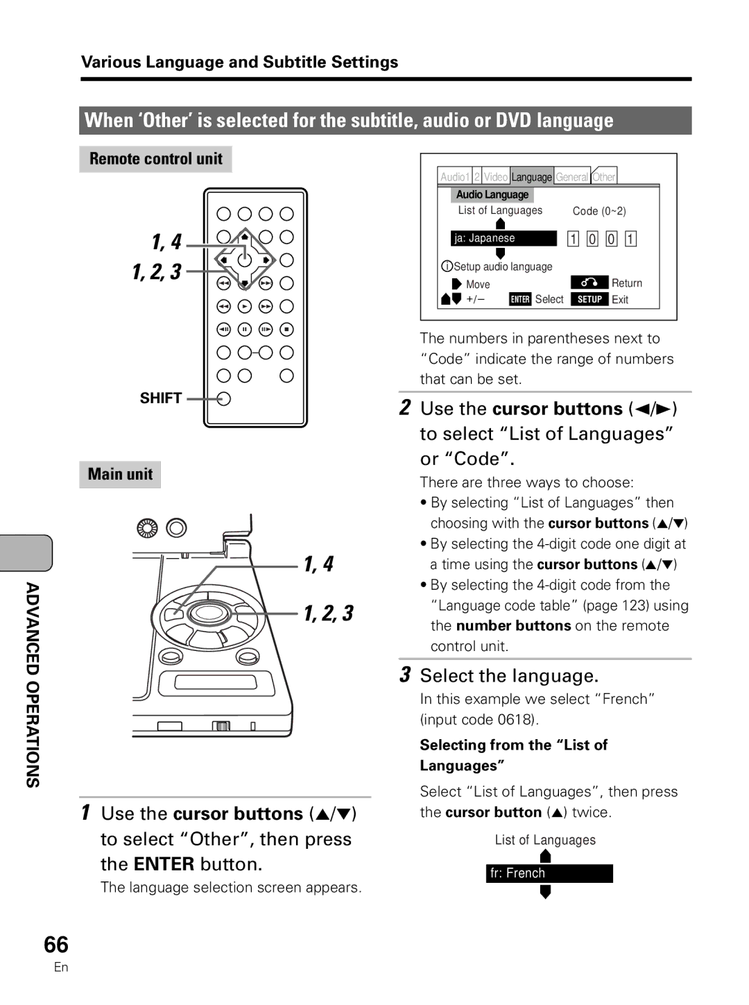 Pioneer PDV-LC10 operating instructions Select the language, Selecting from the List Languages, Cursor button 5 twice 