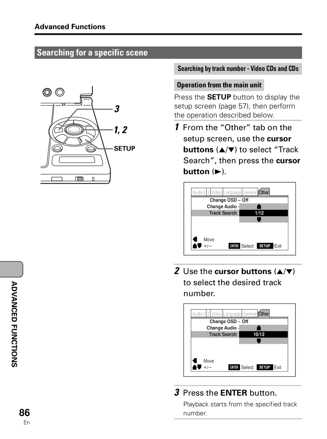 Pioneer PDV-LC10 Buttons 5/ to select Track, Search, then press the cursor, To select the desired track Number 