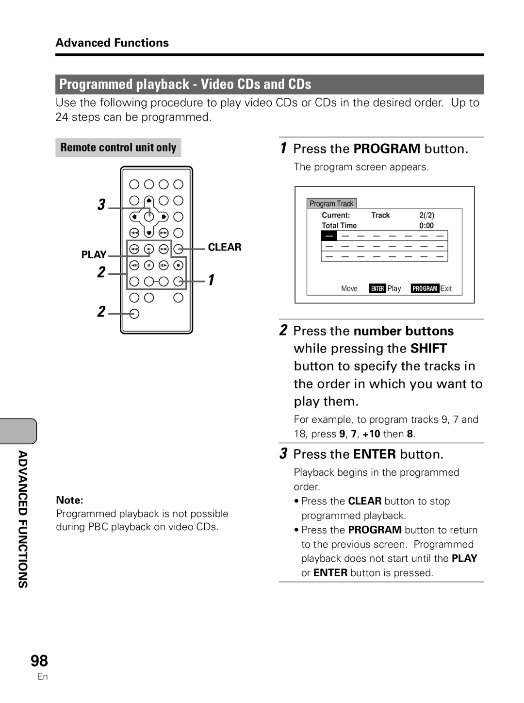 Pioneer PDV-LC10 operating instructions Programmed playback Video CDs and CDs 