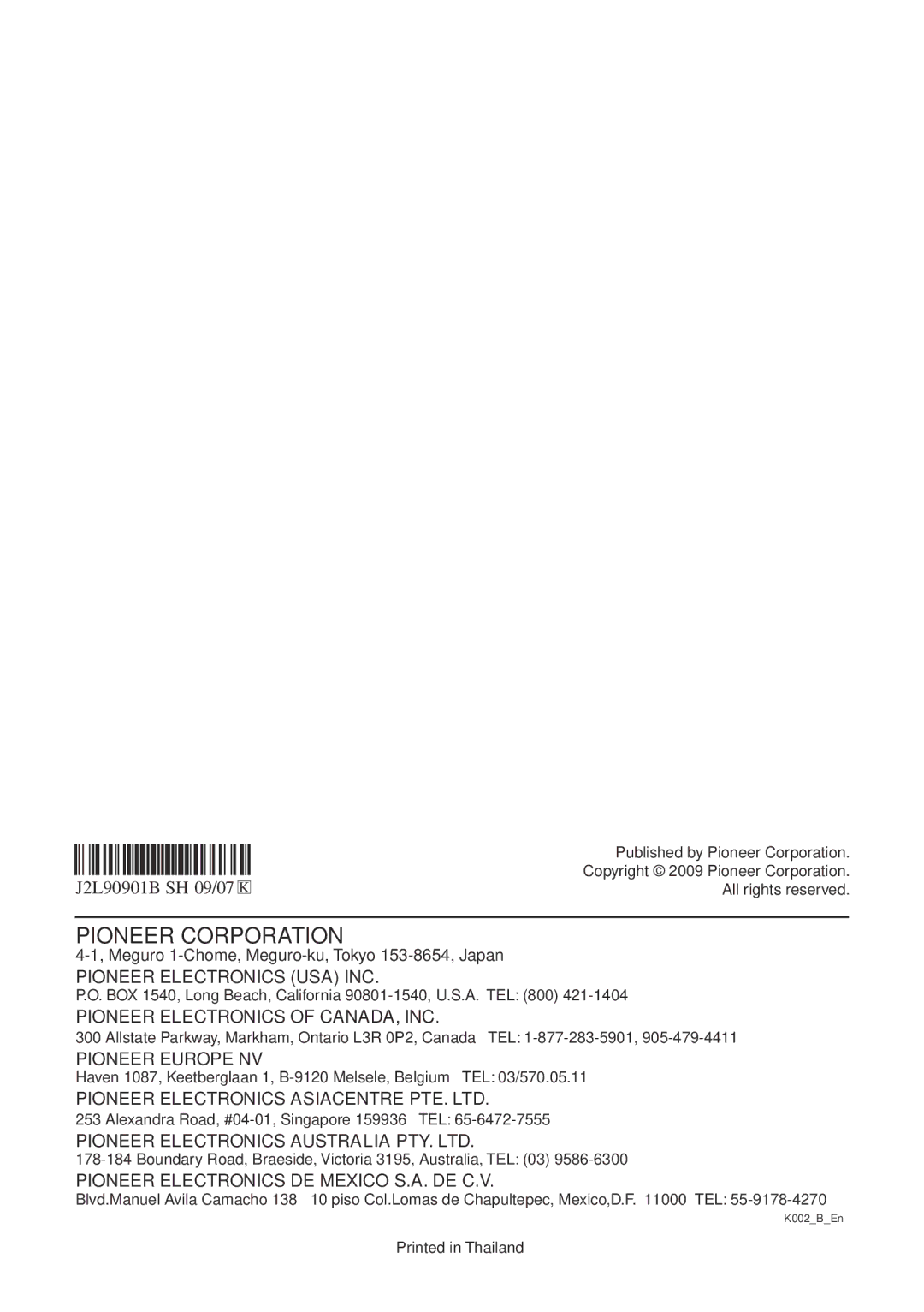 Pioneer PIONDV320S operating instructions Pioneer Corporation 