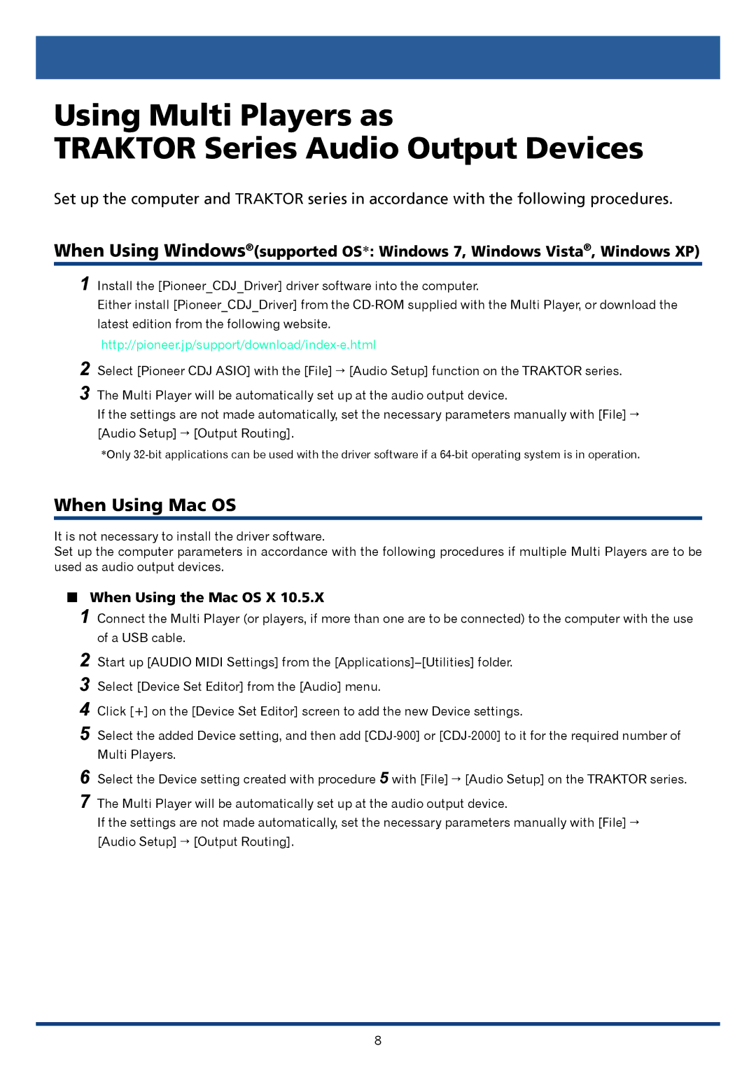 Pioneer Pioneer Multi Player, CDJ-2000 manual Using Multi Players as Traktor Series Audio Output Devices, When Using Mac OS 