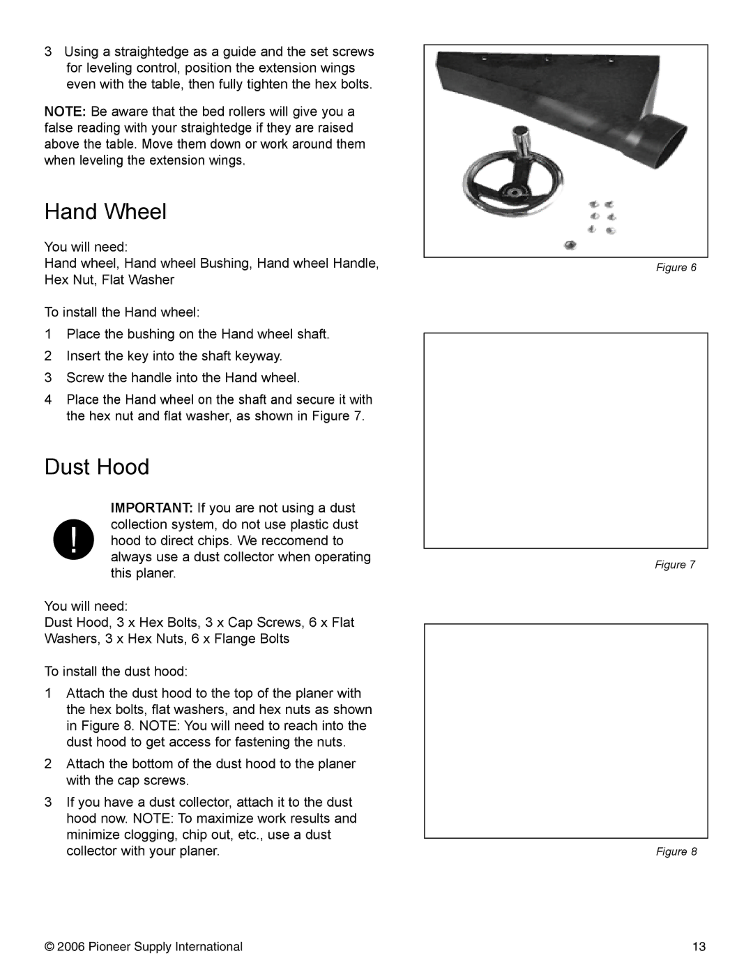 Pioneer PNR 14-150 operation manual Hand Wheel, Dust Hood 