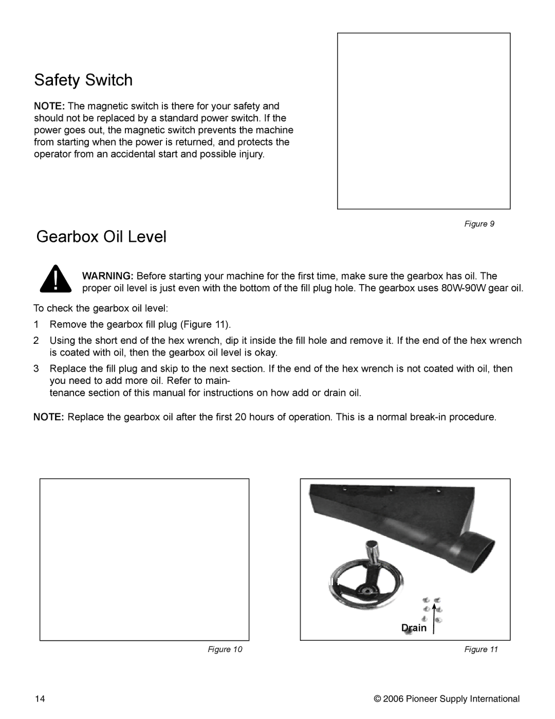 Pioneer PNR 14-150 operation manual Safety Switch Gearbox Oil Level 