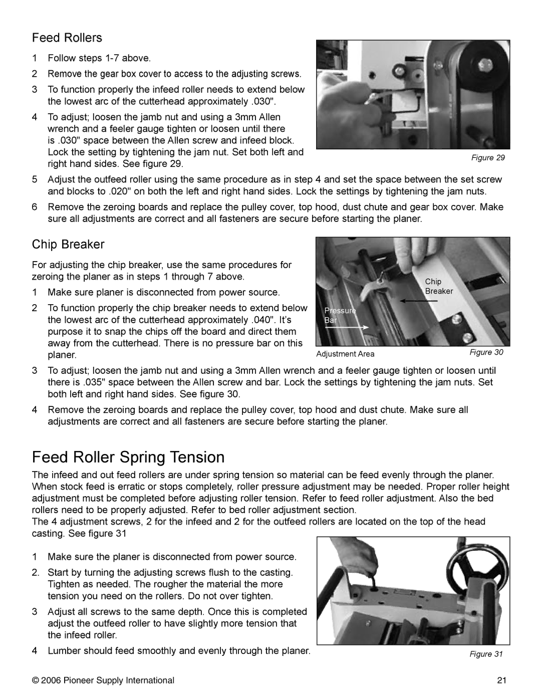 Pioneer PNR 14-150 operation manual Feed Roller Spring Tension, Feed Rollers 