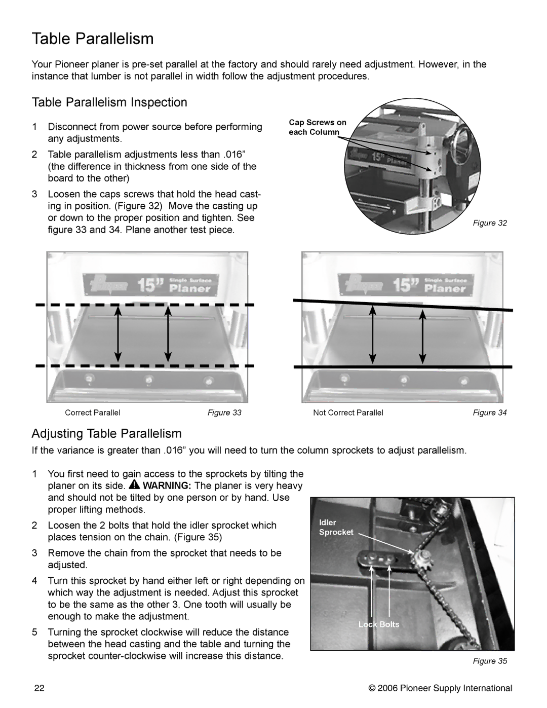 Pioneer PNR 14-150 operation manual Table Parallelism Inspection 