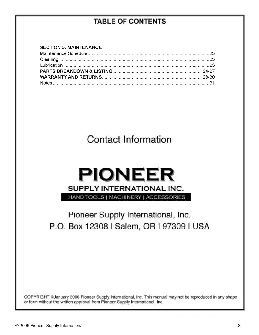 Pioneer PNR 14-150 operation manual Maintenance 