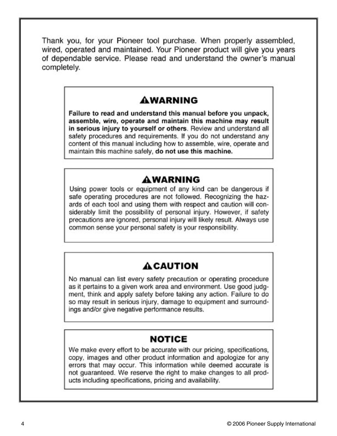 Pioneer PNR 14-150 operation manual Pioneer Supply International 