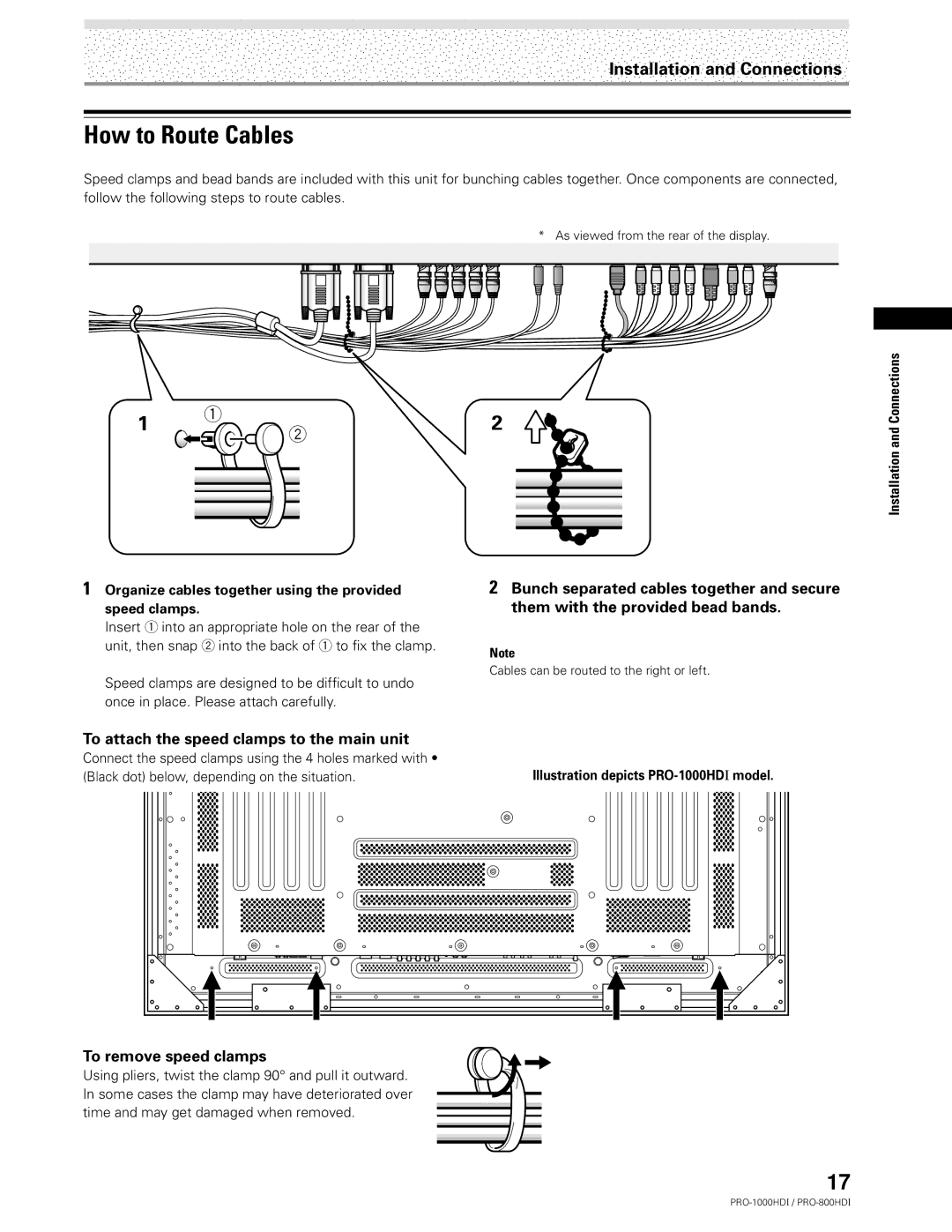 Pioneer PRO-1000HDI manual How to Route Cables, To attach the speed clamps to the main unit, To remove speed clamps 