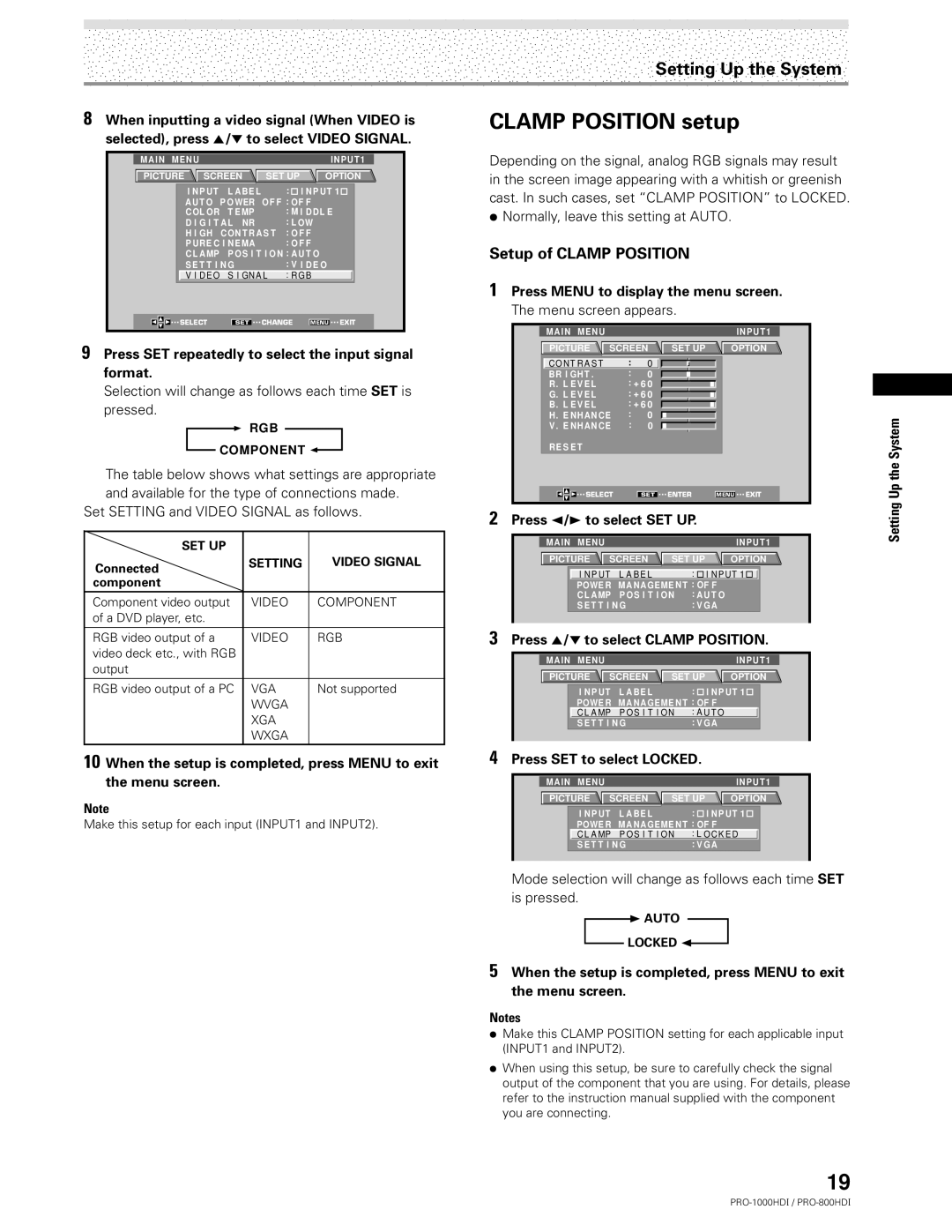 Pioneer PRO-1000HDI manual Clamp Position setup, Setup of Clamp Position 