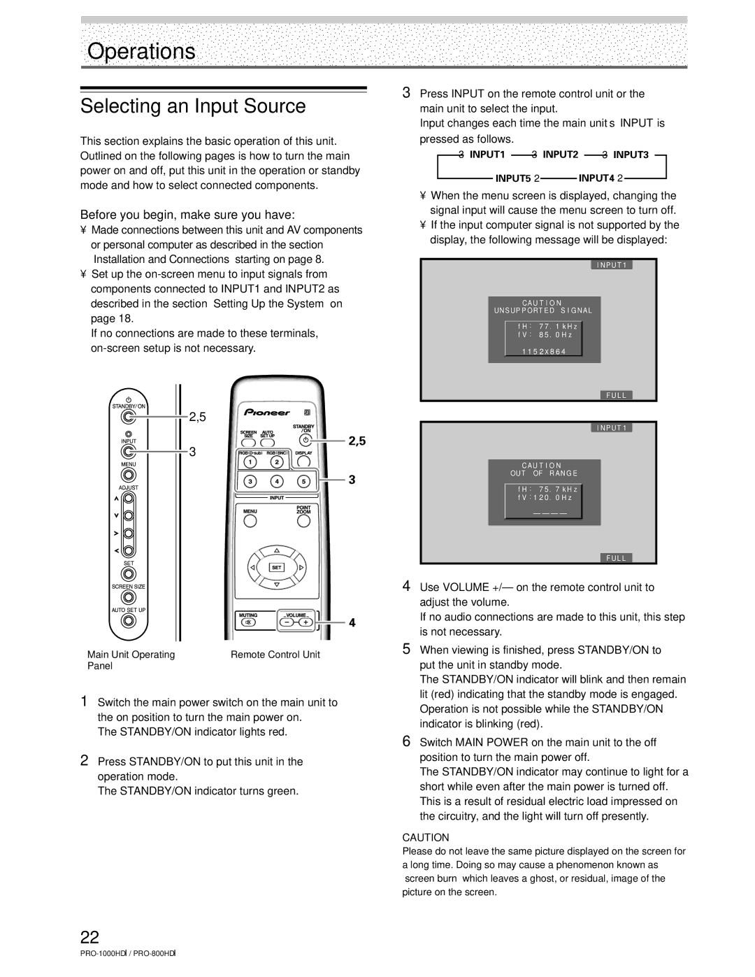 Pioneer PRO-1000HDI manual Operations, Selecting an Input Source, Before you begin, make sure you have 