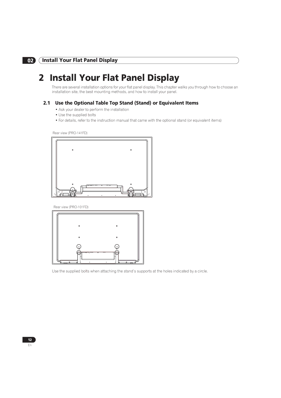 Pioneer PRO-101FD, PRO-141FD Install Your Flat Panel Display, Use the Optional Table Top Stand Stand or Equivalent Items 