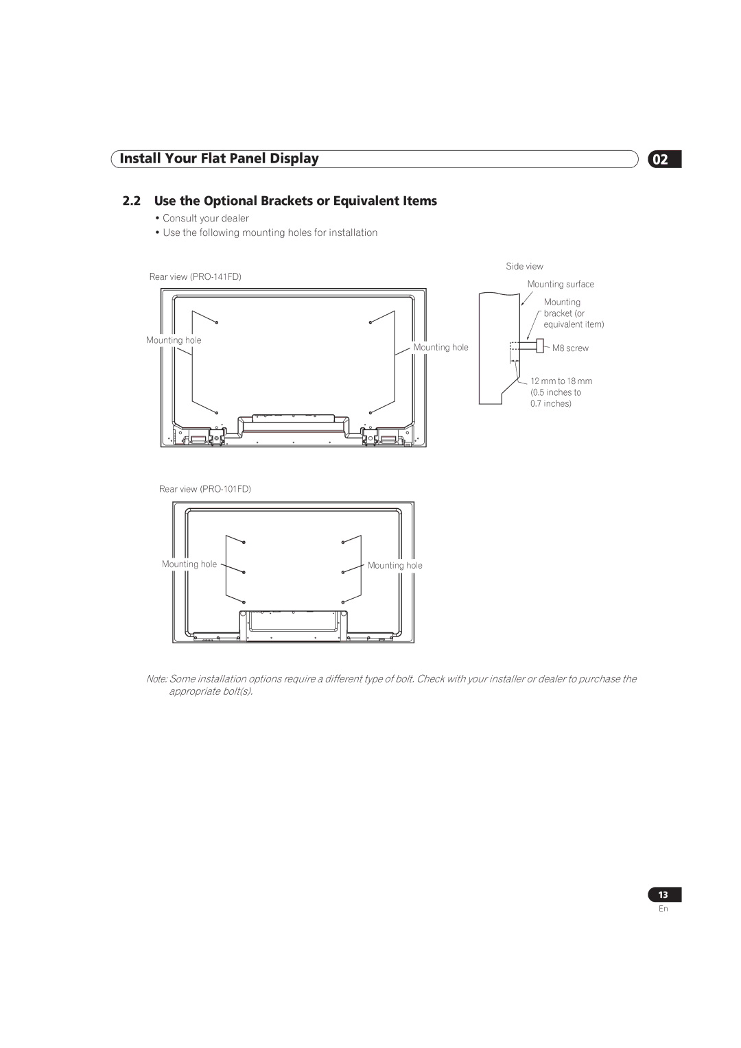 Pioneer PRO-141FD, PRO-101FD manual Use the Optional Brackets or Equivalent Items 