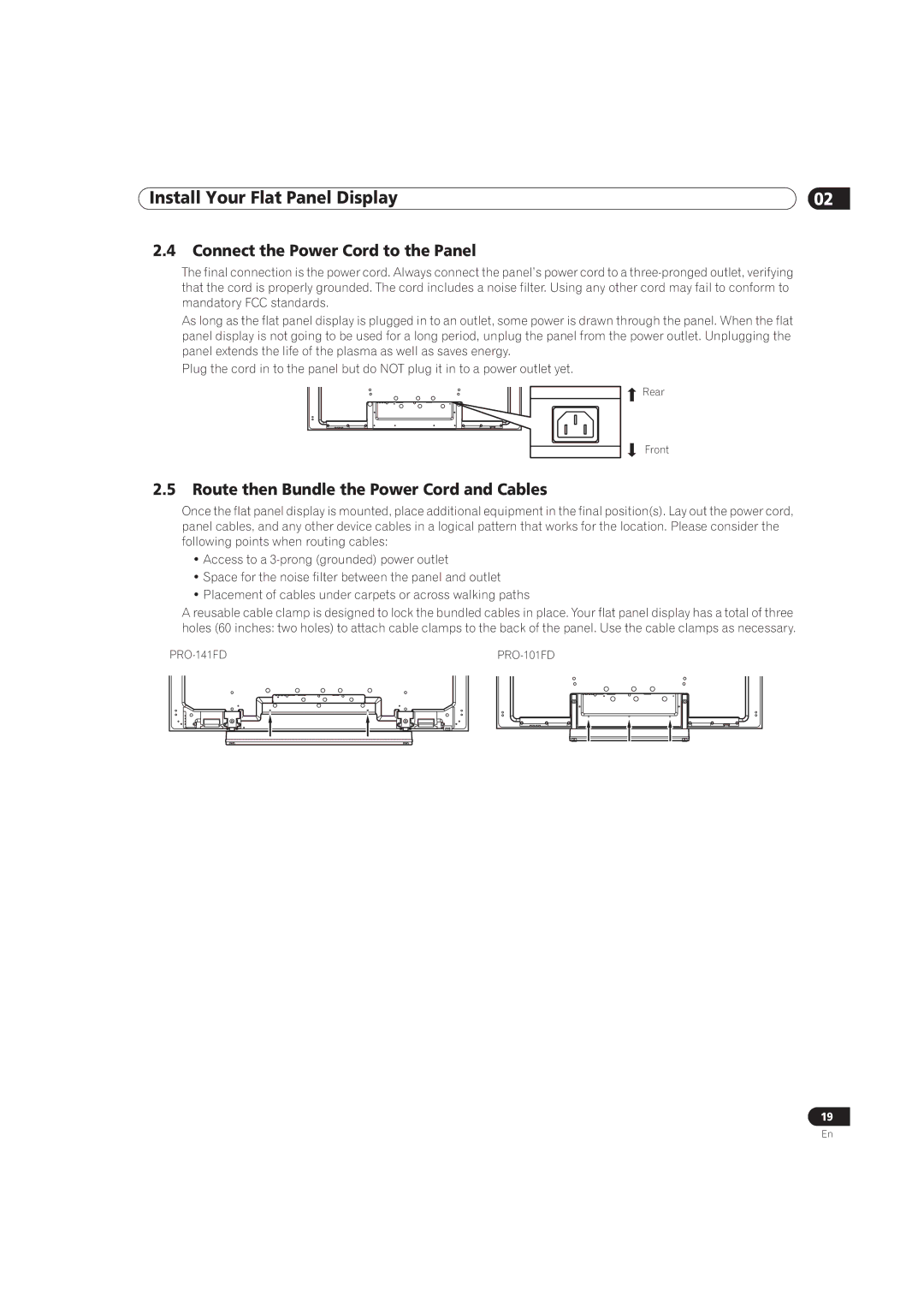 Pioneer PRO-141FD, PRO-101FD manual Connect the Power Cord to the Panel, Route then Bundle the Power Cord and Cables 