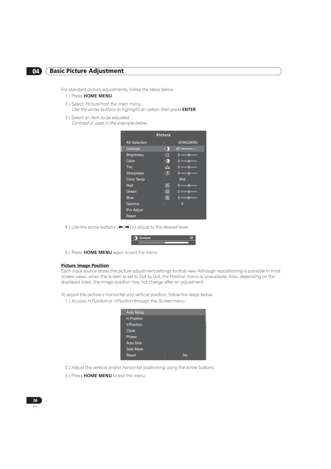 Pioneer PRO-101FD, PRO-141FD manual Picture Image Position 