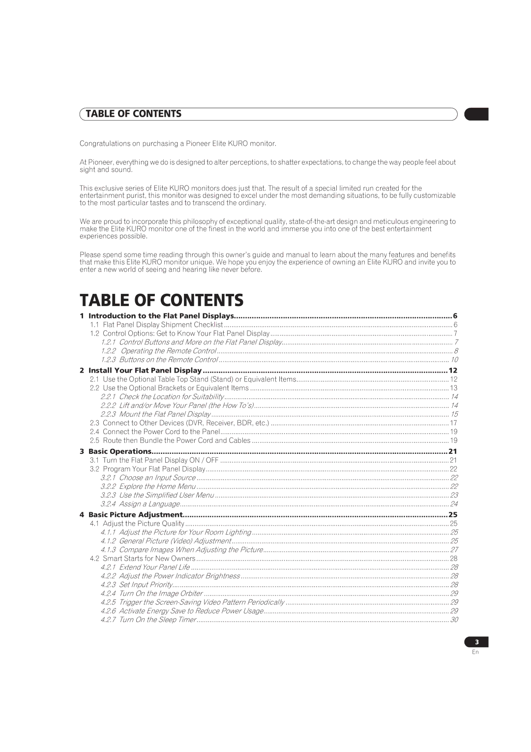 Pioneer PRO-141FD, PRO-101FD manual Table of Contents 