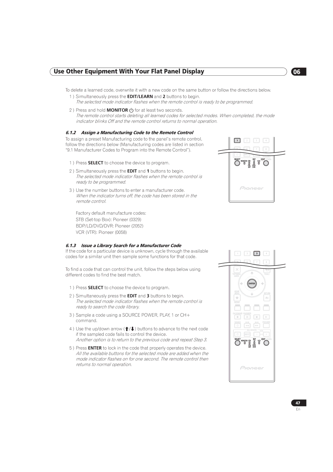 Pioneer PRO-141FD manual Assign a Manufacturing Code to the Remote Control, Press Select to choose the device to program 