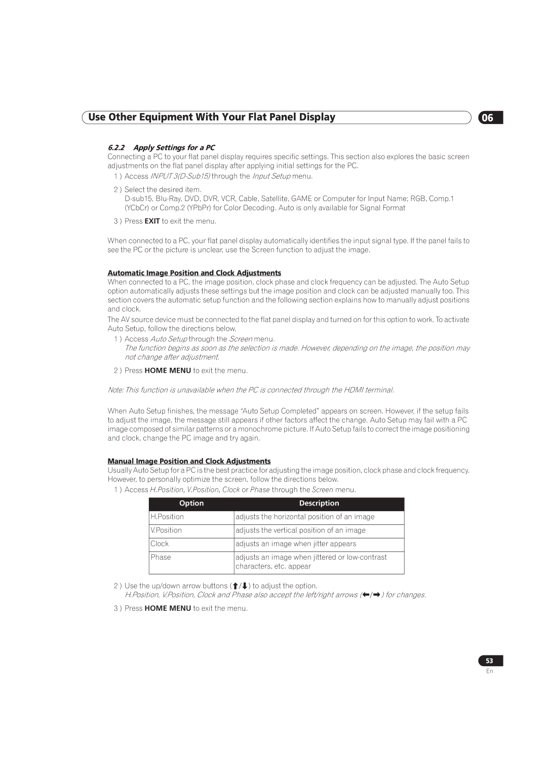 Pioneer PRO-141FD, PRO-101FD manual Apply Settings for a PC, Access Input 3D-Sub15 through the Input Setup menu 