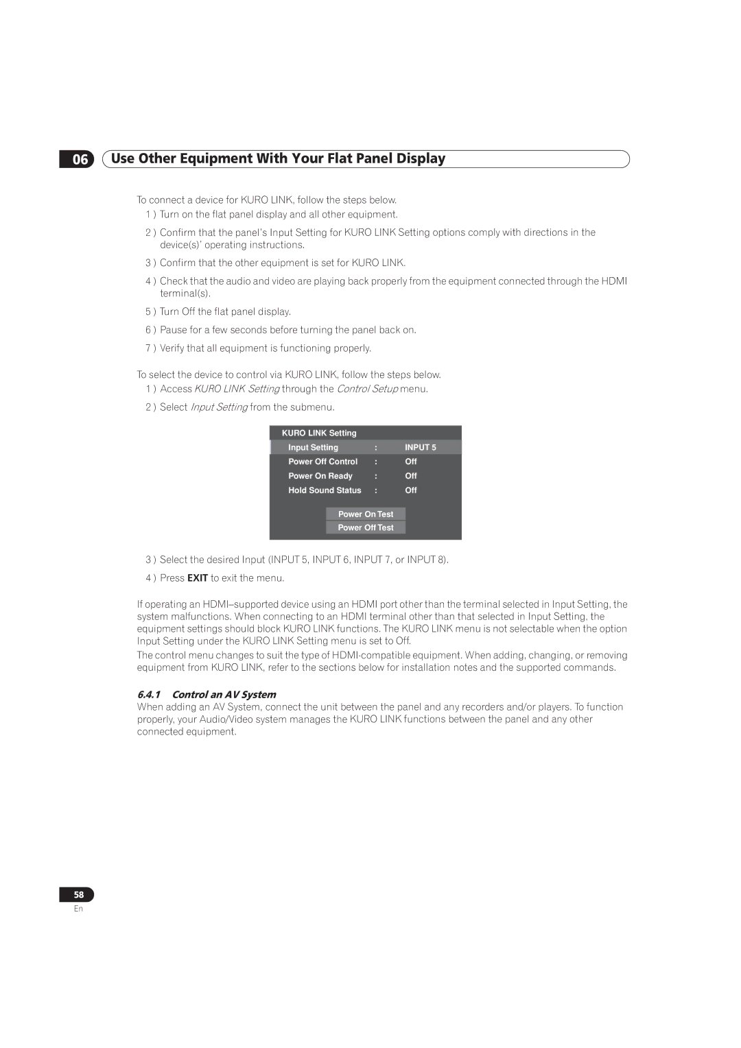 Pioneer PRO-101FD, PRO-141FD manual Select Input Setting from the submenu, Control an AV System 