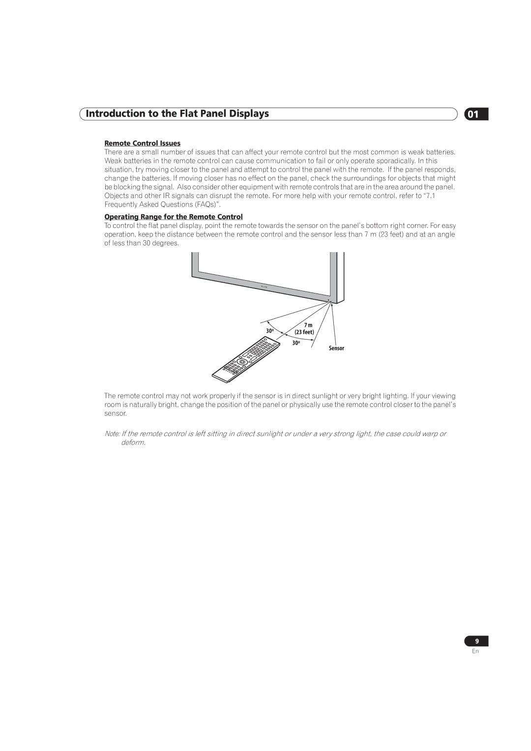 Pioneer PRO-141FD, PRO-101FD manual Remote Control Issues, Operating Range for the Remote Control 