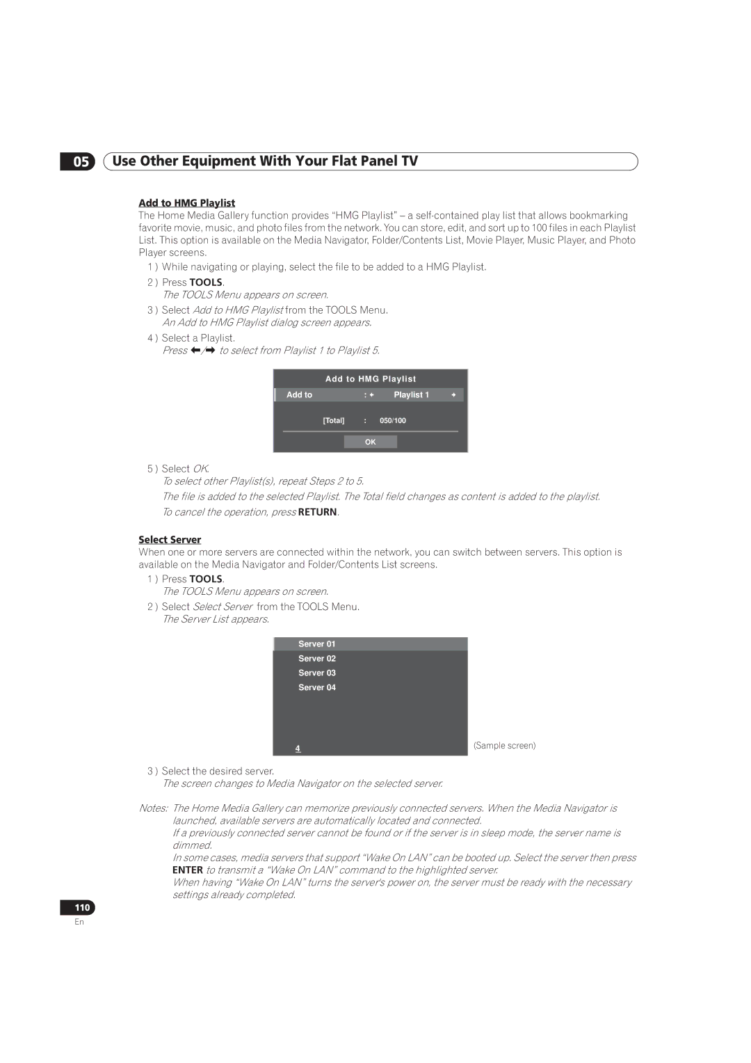 Pioneer PRO-151FD, PRO-111FD manual Add to HMG Playlist, Press / to select from Playlist 1 to Playlist, Select Server 