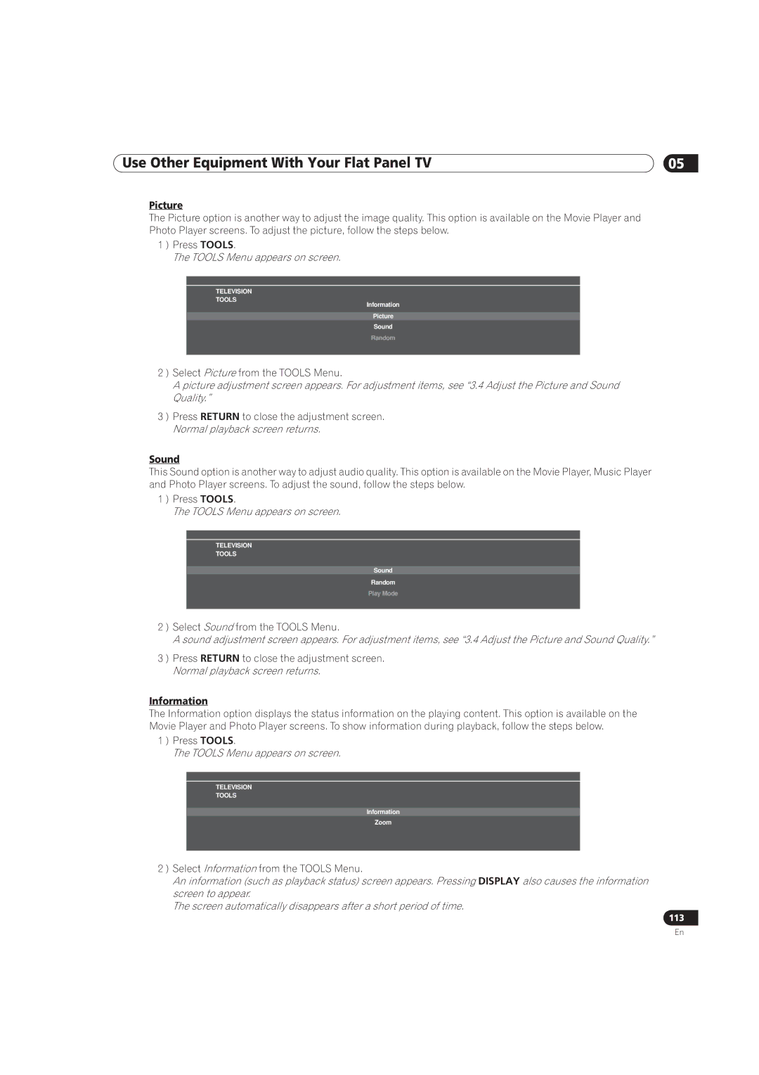 Pioneer PRO-111FD, PRO-151FD manual Picture, Sound, Information 