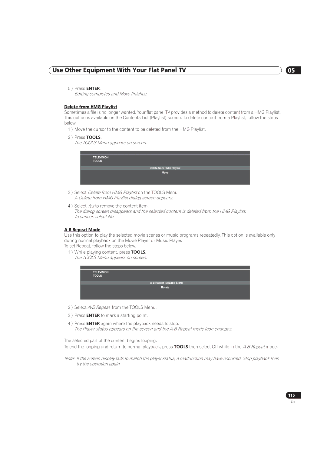 Pioneer PRO-111FD, PRO-151FD manual Editing completes and Move finishes, Delete from HMG Playlist, Repeat Mode 