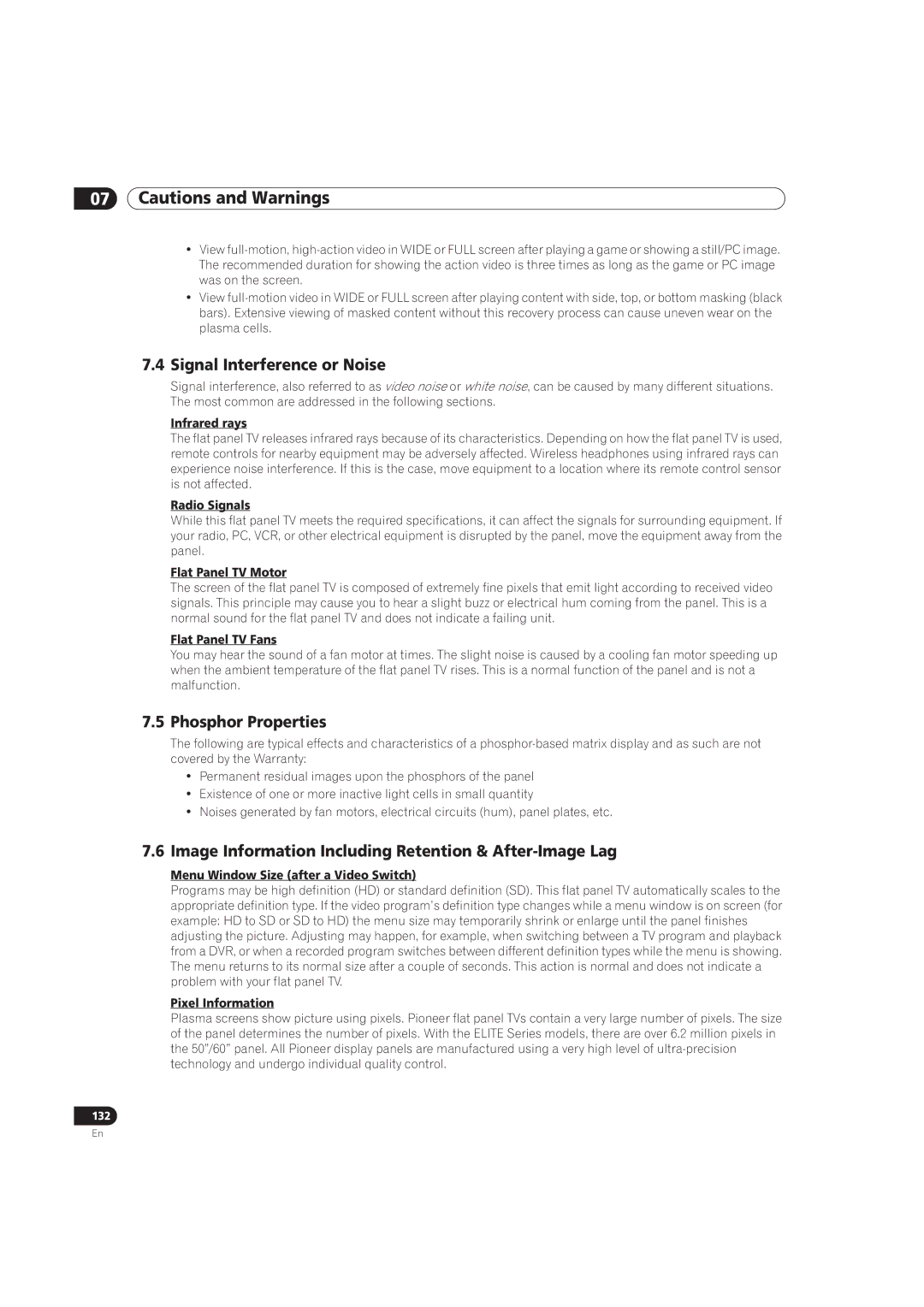 Pioneer PRO-151FD, PRO-111FD manual Signal Interference or Noise, Phosphor Properties 