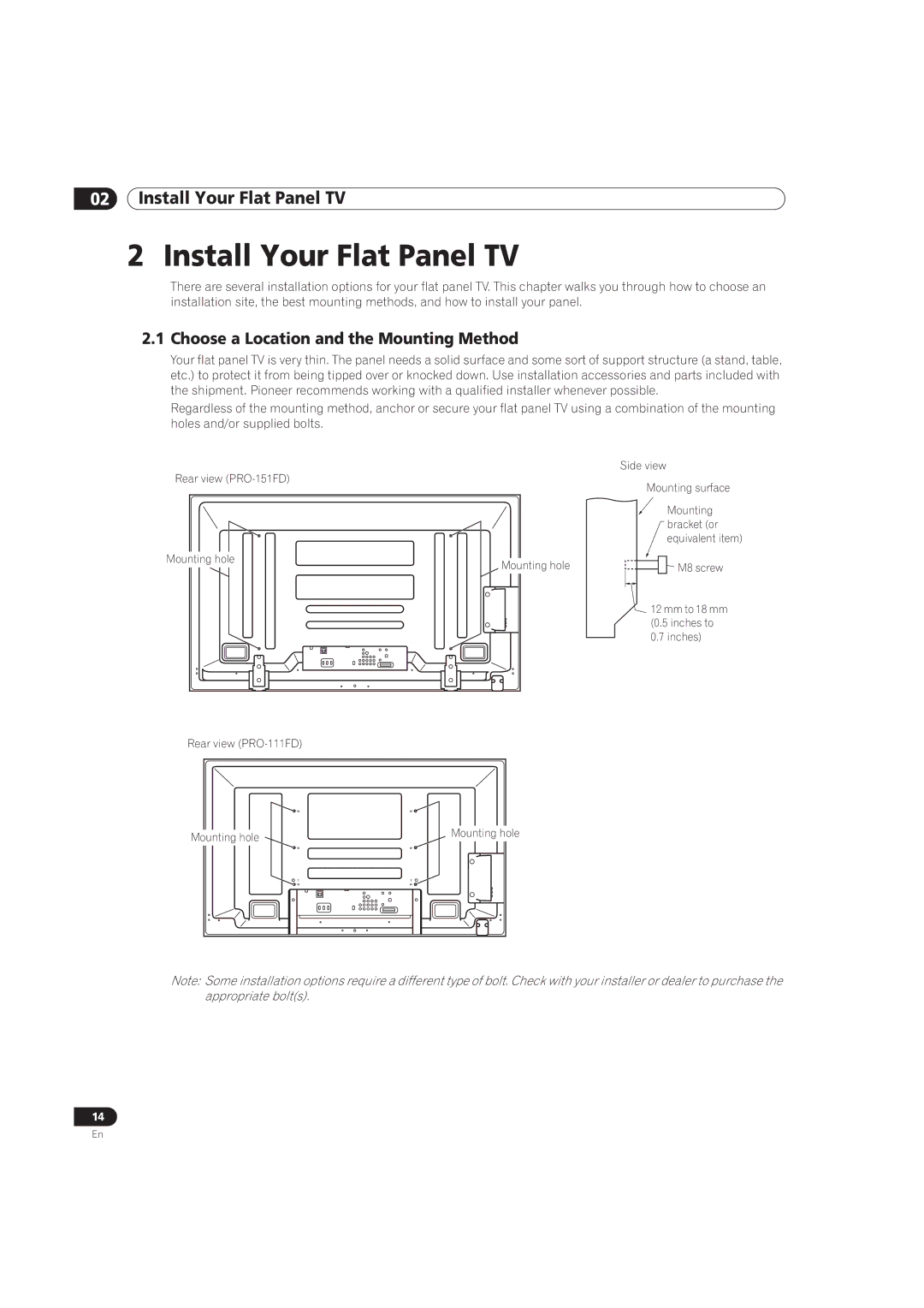 Pioneer PRO-151FD, PRO-111FD manual Install Your Flat Panel TV, Choose a Location and the Mounting Method 