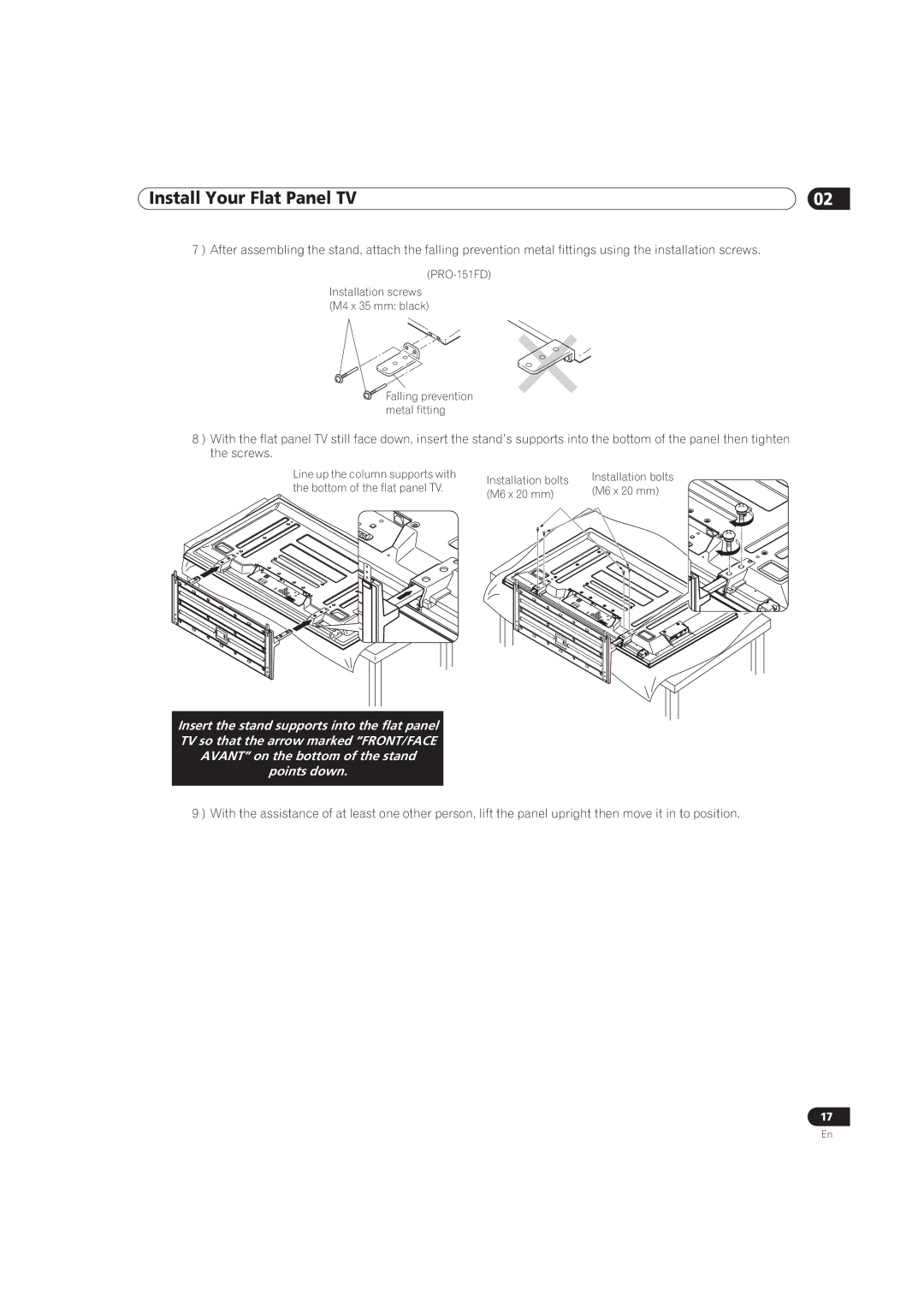 Pioneer PRO-111FD, PRO-151FD manual Line up the column supports with Installation bolts 