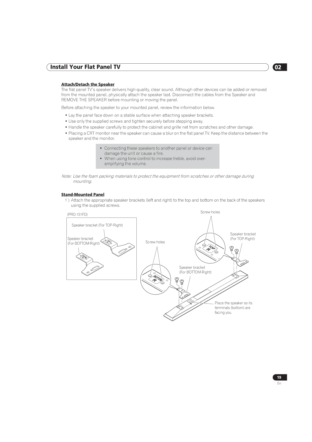 Pioneer PRO-111FD, PRO-151FD manual Attach/Detach the Speaker, Stand-Mounted Panel 