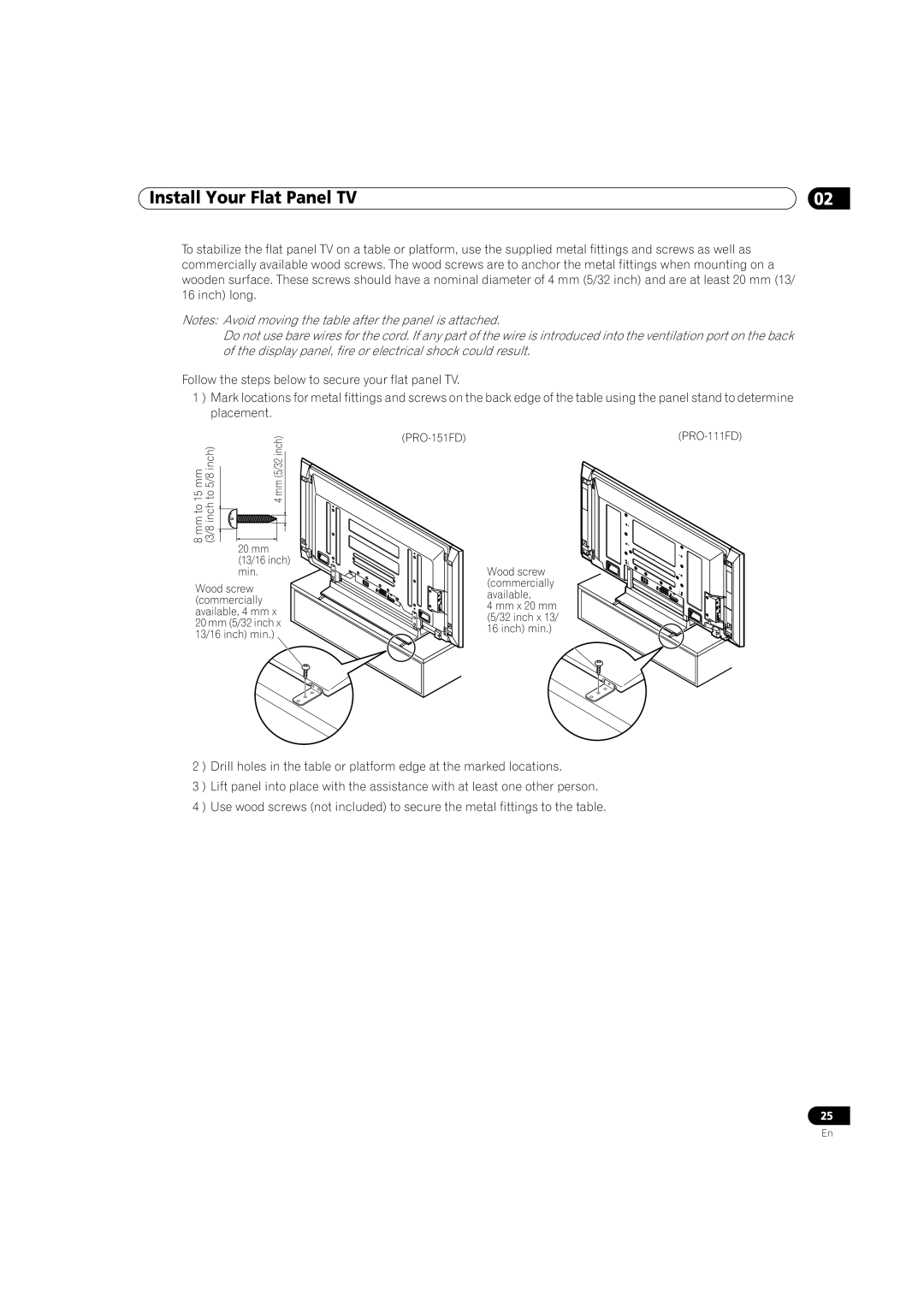 Pioneer PRO-111FD, PRO-151FD manual 20 mm 13/16 inch min 