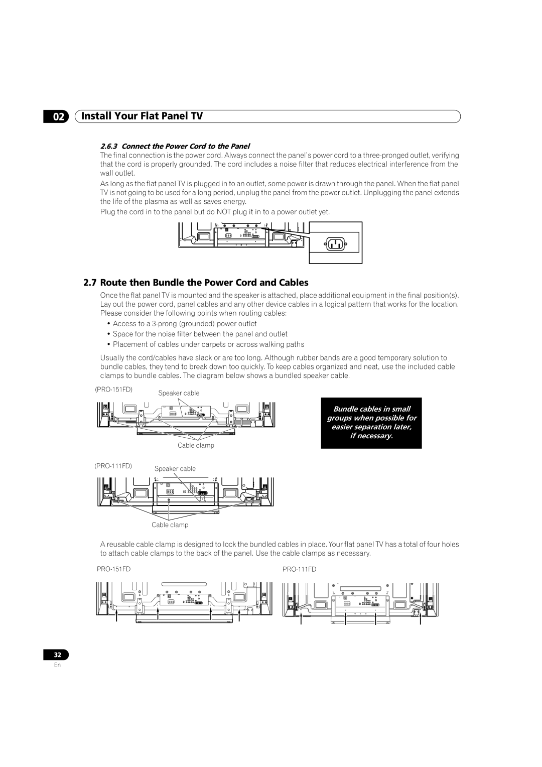 Pioneer PRO-151FD, PRO-111FD manual Route then Bundle the Power Cord and Cables, Connect the Power Cord to the Panel 