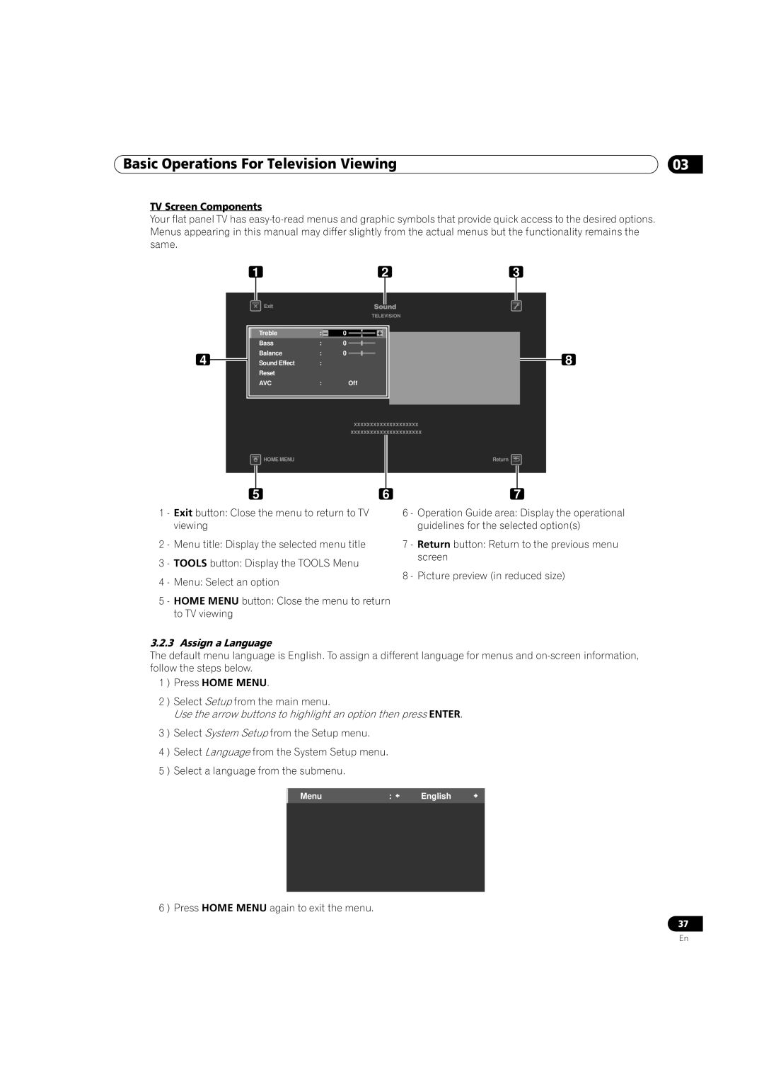 Pioneer PRO-111FD, PRO-151FD manual TV Screen Components, Assign a Language 