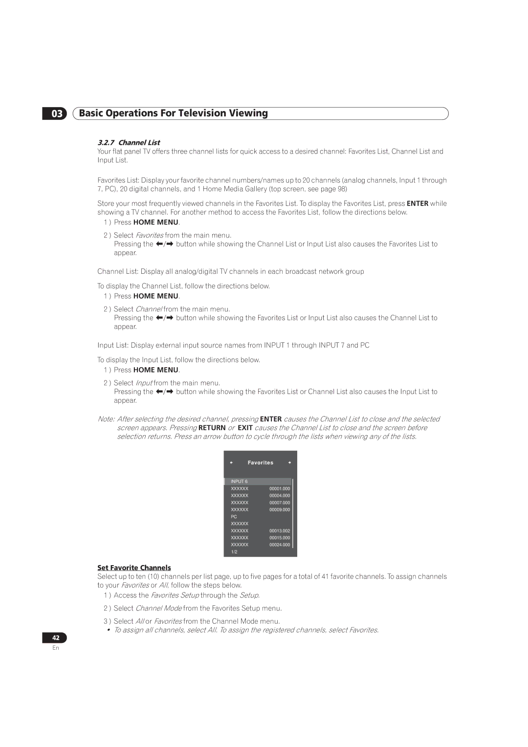 Pioneer PRO-151FD, PRO-111FD manual Channel List, Set Favorite Channels 