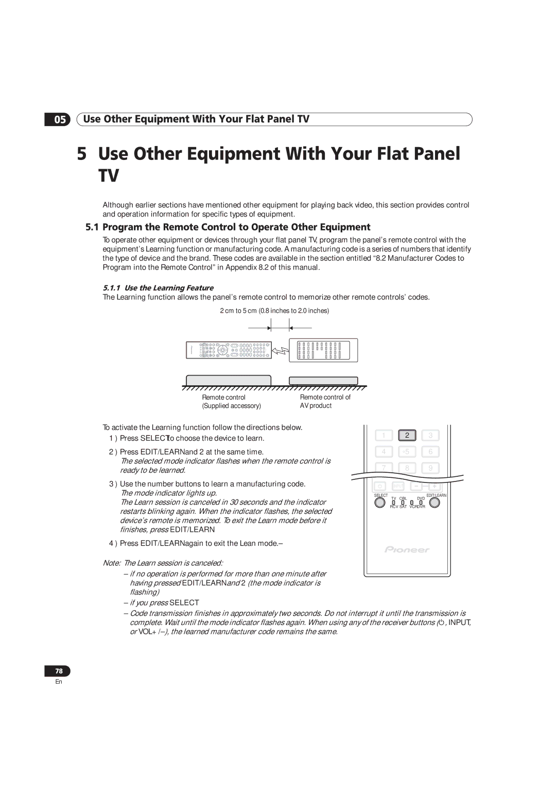 Pioneer PRO-151FD, PRO-111FD manual Program the Remote Control to Operate Other Equipment, Use the Learning Feature 