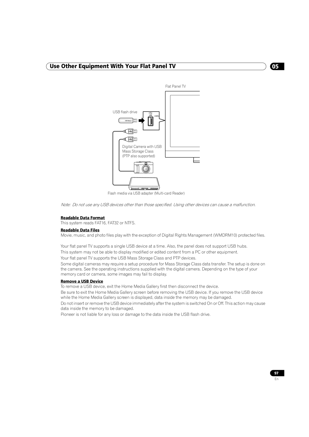 Pioneer PRO-111FD, PRO-151FD manual Readable Data Format, Readable Data Files, Remove a USB Device 