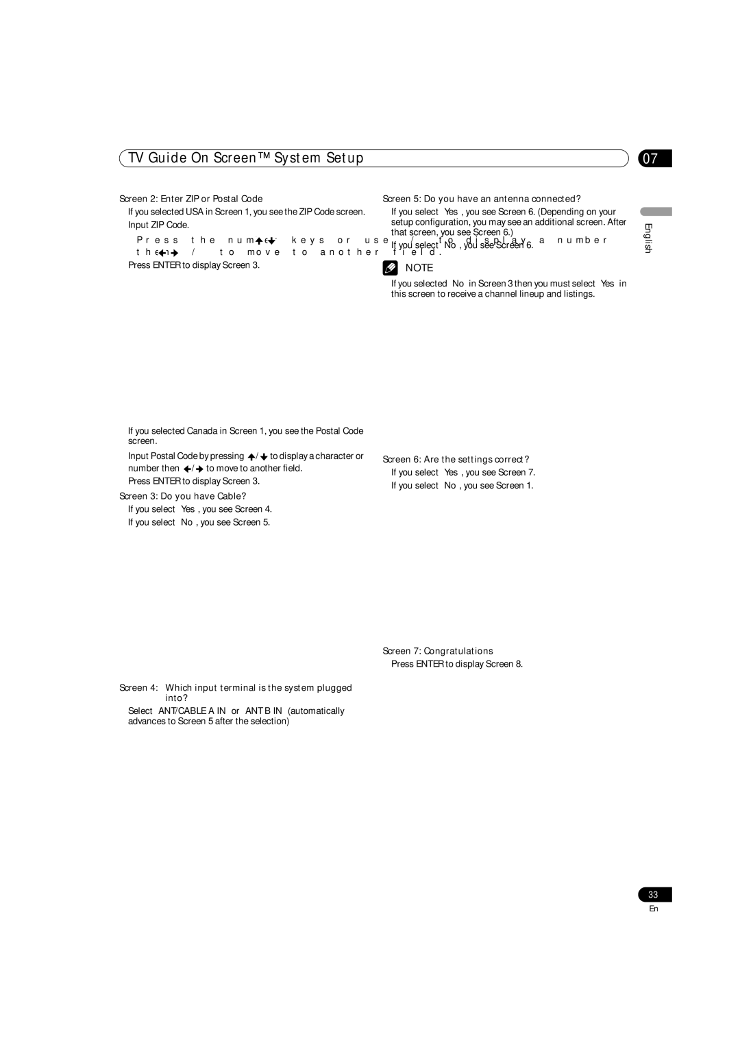 Pioneer PRO-1540HD, PRO-1140HD, PRO-940HD operating instructions TV Guide On Screen System Setup 