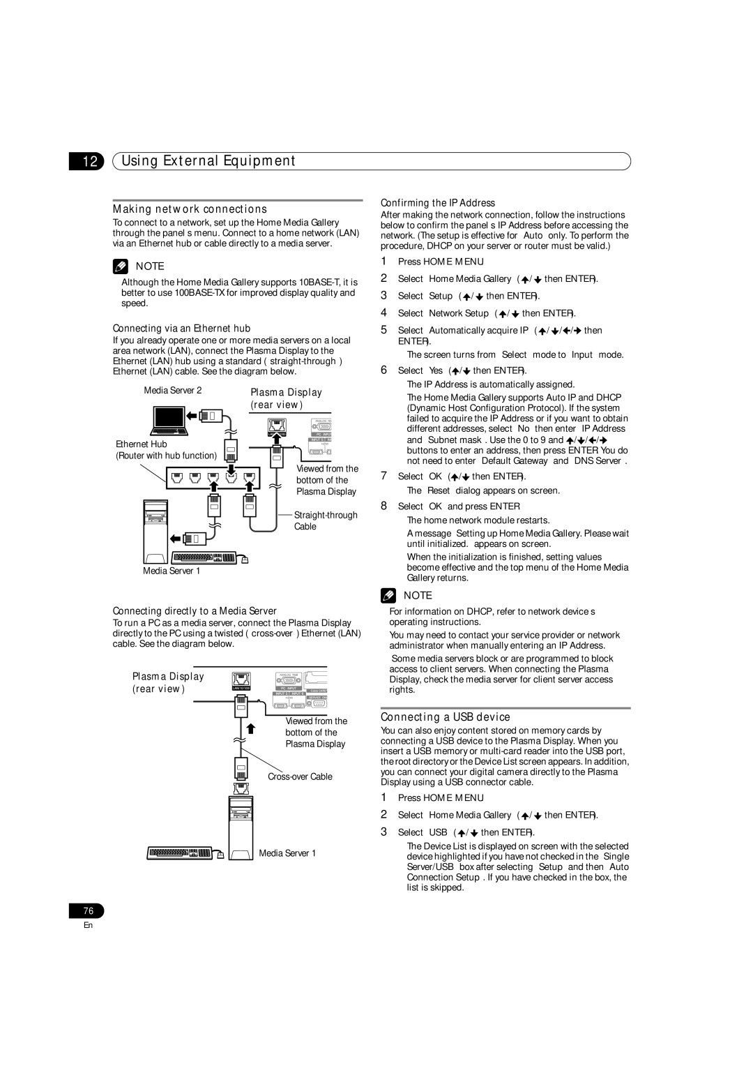 Pioneer PRO-1140HD, PRO-1540HD, PRO-940HD operating instructions Making network connections, Connecting a USB device 