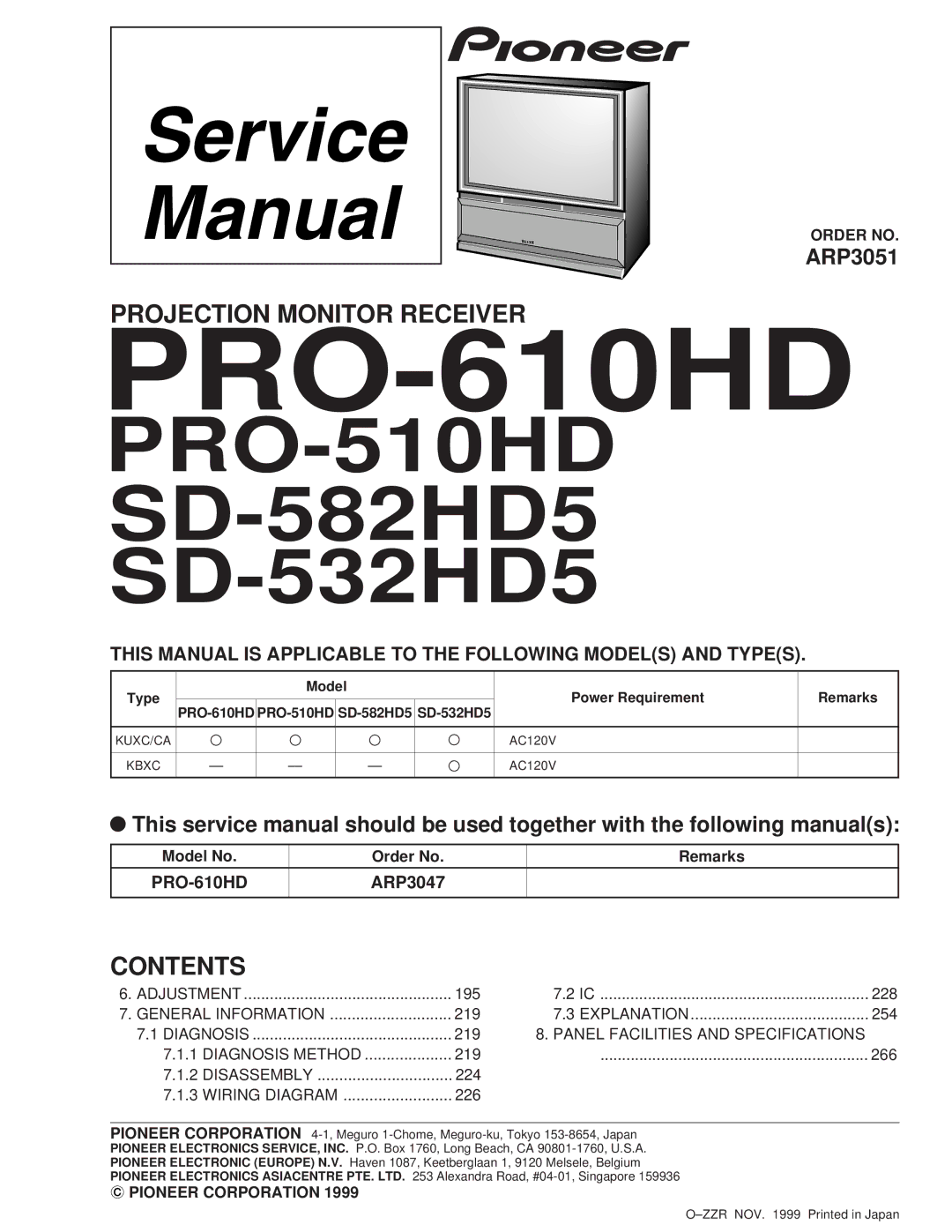 Pioneer PRO-510HD service manual PRO-610HD 