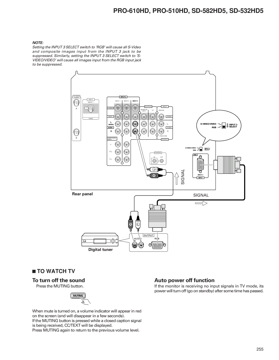 Pioneer PRO-510HD, PRO-610HD service manual To Watch TV, To turn off the sound 