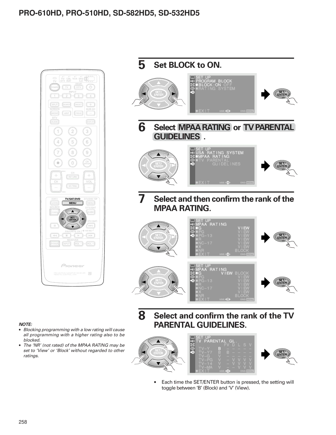 Pioneer PRO-610HD, PRO-510HD service manual Mpaa Rating 