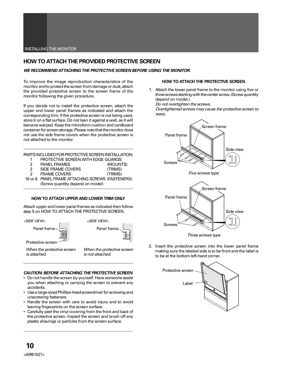 Pioneer PRO-610HD, PRO 510HD HOW to Attach the Provided Protective Screen, Partsincludedforprotectivescreeninstallation 