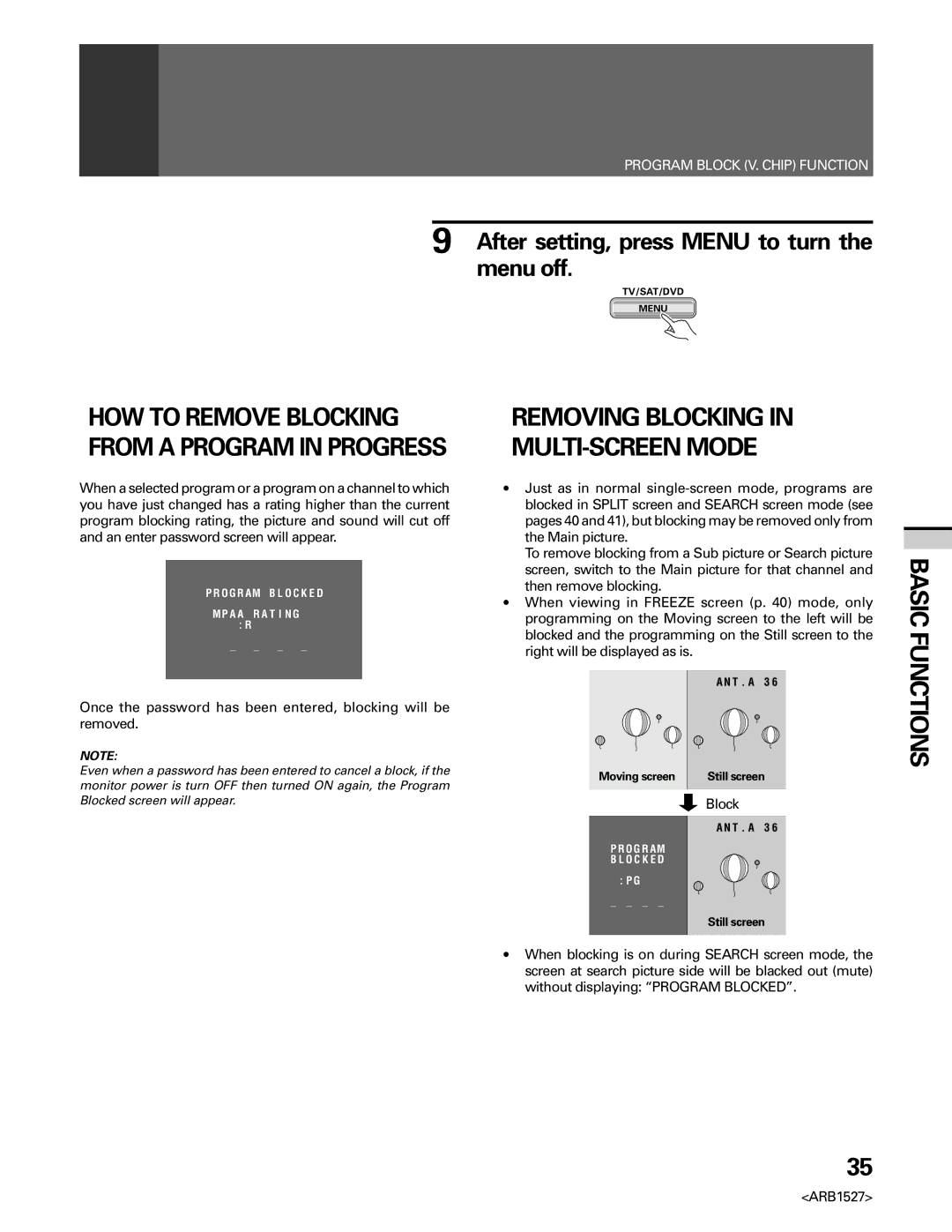 Pioneer PRO 510HD, PRO-610HD manual Removing Blocking MULTI-SCREEN Mode, Basic Functions 